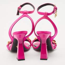Versace Pink Satin Medusa Chain Ankle Strap Sandals Size 37