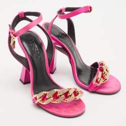 Versace Pink Satin Medusa Chain Ankle Strap Sandals Size 37