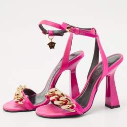 Versace Pink Satin Medusa Chain Ankle Strap Sandals Size 37