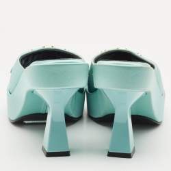 Versace Mint Green Satin Medusa Biggie Platform Mules Size 38