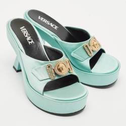 Versace Mint Green Satin Medusa Biggie Platform Mules Size 38