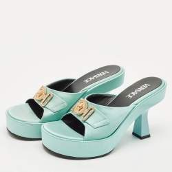 Versace Mint Green Satin Medusa Biggie Platform Mules Size 38