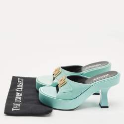 Versace Mint Green Satin Medusa Biggie Platform Mules Size 38