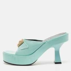 Versace Mint Green Satin Medusa Biggie Platform Mules Size 38