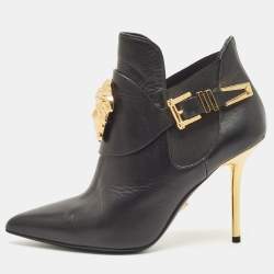 Versace Black Leather Palazzo Ankle Booties Size 37