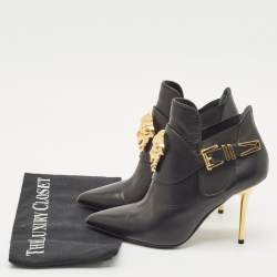 Versace Black Leather Palazzo Ankle Booties Size 37