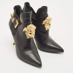 Versace Black Leather Palazzo Ankle Booties Size 37