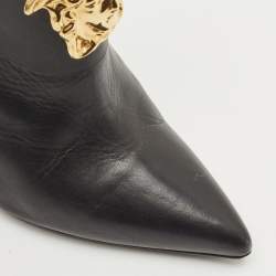 Versace Black Leather Palazzo Ankle Booties Size 37