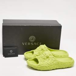 Versace Neon Green Baroque Medusa Embossed Rubber Pool Slide Sandals Size 40