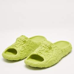 Versace Neon Green Baroque Medusa Embossed Rubber Pool Slide Sandals Size 40
