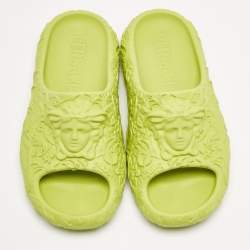 Versace Neon Green Baroque Medusa Embossed Rubber Pool Slide Sandals Size 40