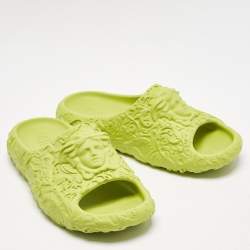 Versace Neon Green Baroque Medusa Embossed Rubber Pool Slide Sandals Size 40