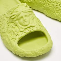 Versace Neon Green Baroque Medusa Embossed Rubber Pool Slide Sandals Size 40