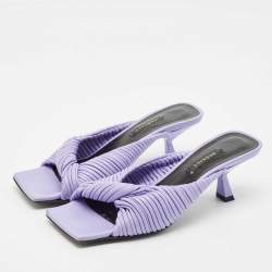 Versace Purple Pleated Leather Plisse Slide Sandals Size 37