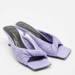 Versace Purple Pleated Leather Plisse Slide Sandals Size 37