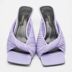 Versace Purple Pleated Leather Plisse Slide Sandals Size 37