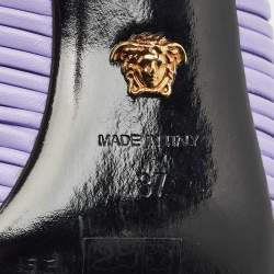 Versace Purple Pleated Leather Plisse Slide Sandals Size 37
