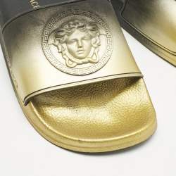 Versace Gold/Black Rubber Medusa Flat Pool Slide Sandals Size 37