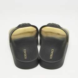 Versace Gold/Black Rubber Medusa Flat Pool Slide Sandals Size 37