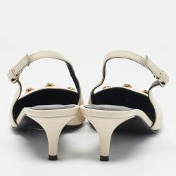 Versace Off White Leather Medusa Logo Pointed Toe Slingback Pumps Size 36