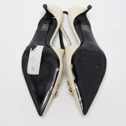 Versace Off White Leather Medusa Logo Pointed Toe Slingback Pumps Size 36