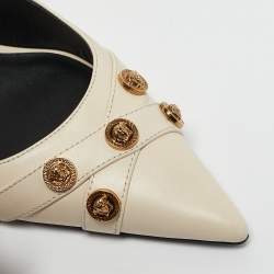 Versace Off White Leather Medusa Logo Pointed Toe Slingback Pumps Size 36