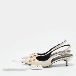 Versace Off White Leather Medusa Logo Pointed Toe Slingback Pumps Size 36
