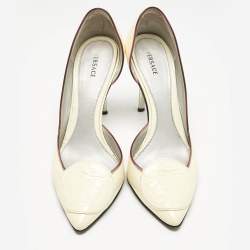 Versace Cream Patent Leather Medusa Pointed Toe D'orsay Pumps Size 36