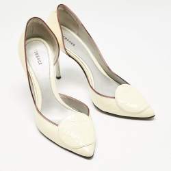 Versace Cream Patent Leather Medusa Pointed Toe D'orsay Pumps Size 36