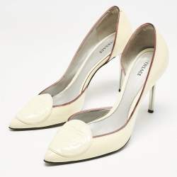 Versace Cream Patent Leather Medusa Pointed Toe D'orsay Pumps Size 36
