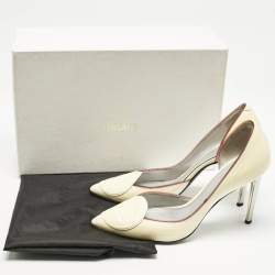 Versace Cream Patent Leather Medusa Pointed Toe D'orsay Pumps Size 36