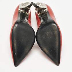 Versace Red Leather Medusa Heel Pointed Toe Pumps Size 38