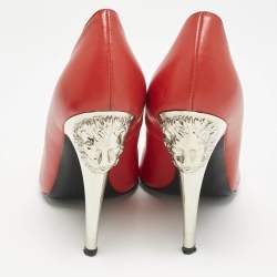 Versace Red Leather Medusa Heel Pointed Toe Pumps Size 38