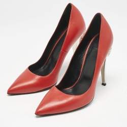 Versace Red Leather Medusa Heel Pointed Toe Pumps Size 38