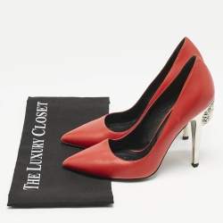 Versace Red Leather Medusa Heel Pointed Toe Pumps Size 38