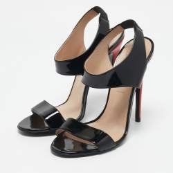 Versace Black Patent Leather Ankle Strap Sandals Size 40