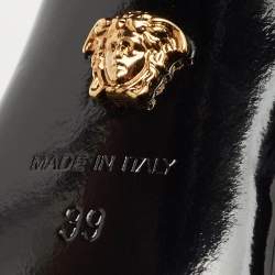 Pre Owned Versace Black Satin Medusa T-Strap Sandals Size 39