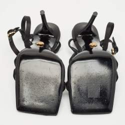 Pre Owned Versace Black Satin Medusa T-Strap Sandals Size 39