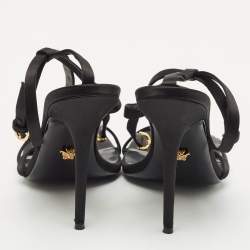 Pre Owned Versace Black Satin Medusa T-Strap Sandals Size 39