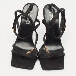 Pre Owned Versace Black Satin Medusa T-Strap Sandals Size 39
