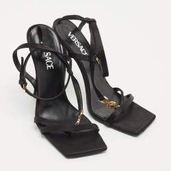 Pre Owned Versace Black Satin Medusa T-Strap Sandals Size 39