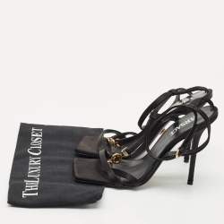 Pre Owned Versace Black Satin Medusa T-Strap Sandals Size 39