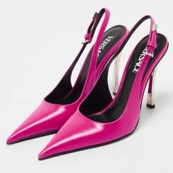 Pre Owned Versace Pink Leather Pin-Point Slingback Pumps Size 37.5