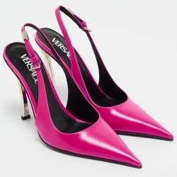 Pre Owned Versace Pink Leather Pin-Point Slingback Pumps Size 37.5