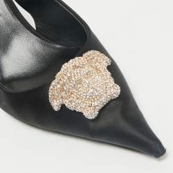 Versace Black Satin Crystal Embellished La Medusa Slingback Pumps Size 40