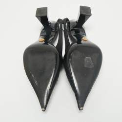 Versace Black Satin Crystal Embellished La Medusa Slingback Pumps Size 40
