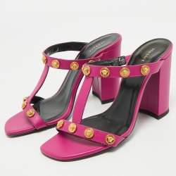 Versace Purple Leather Medusa Embellished Sandals Size 37