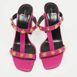 Versace Purple Leather Medusa Embellished Sandals Size 37
