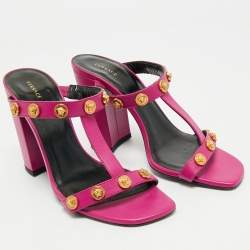 Versace Purple Leather Medusa Embellished Sandals Size 37