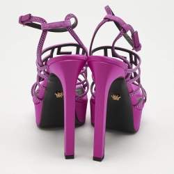 Versace Fuchsia Suede Greca Caged Platform Sandals Size 40